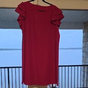 554 Elegant Pink Ruffle Sleeve Dress